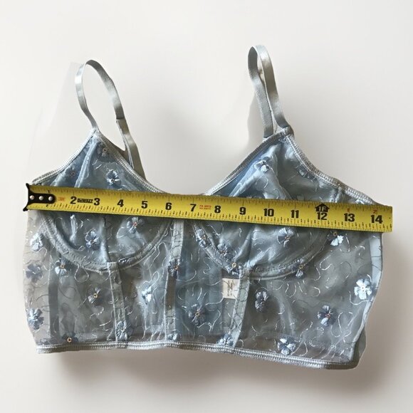 Blue Floral Embroidered Mesh Corset Bra Top Size Large FairyCore Whimsical - Picture 4 of 4